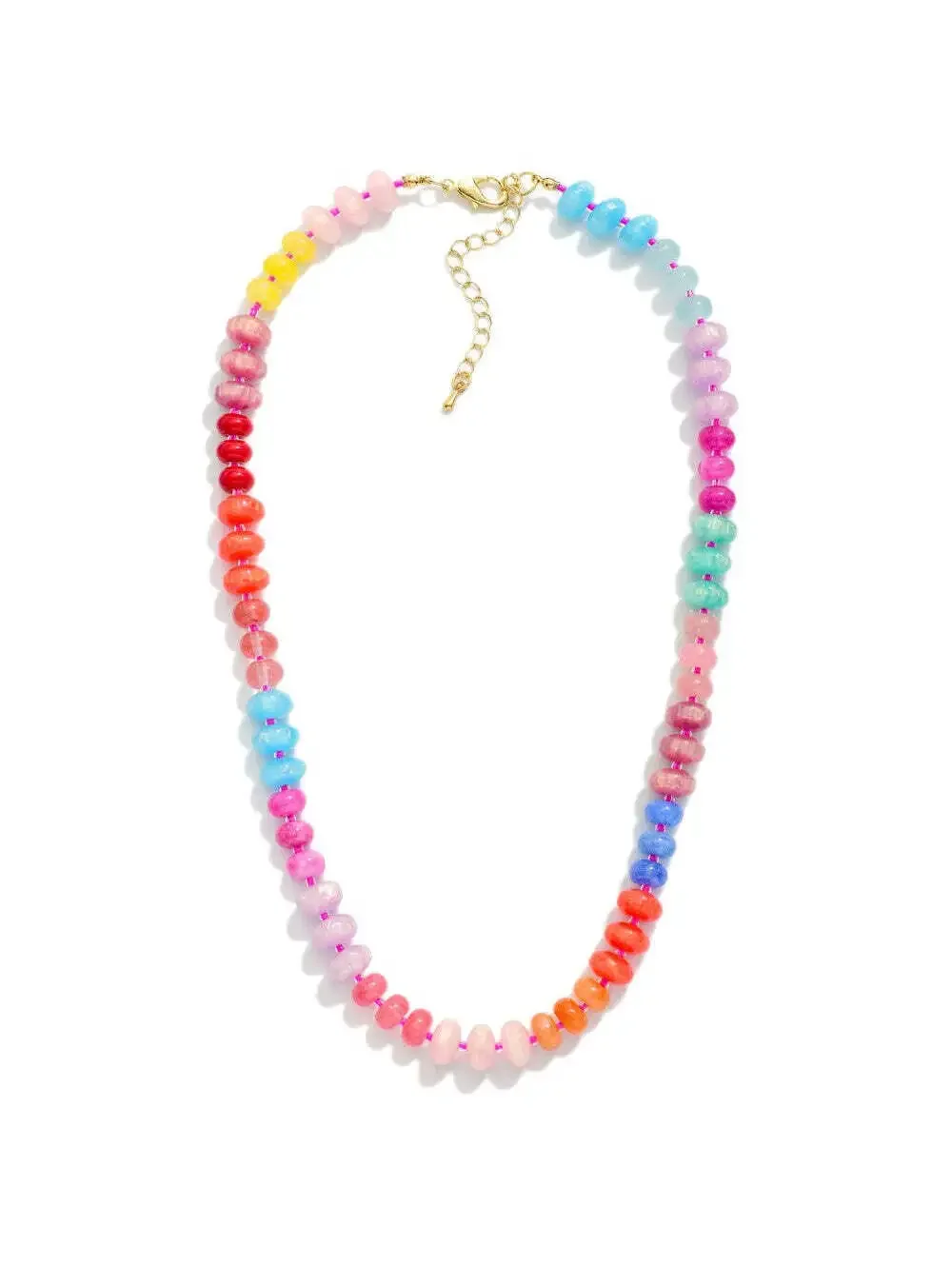 Multi Color Stone & Disc Beaded Necklace Gold Tone 14